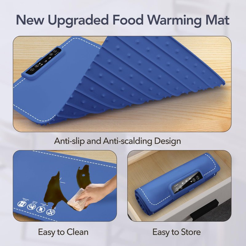 2-Pack Food Warming Mats for Countertop, Electric Roll-Up Silicone Heating Pads, 3 Temps, Timer & Child Lock, Foldable Warming Tray for Buffet, Kitchen, Travel & Gifts