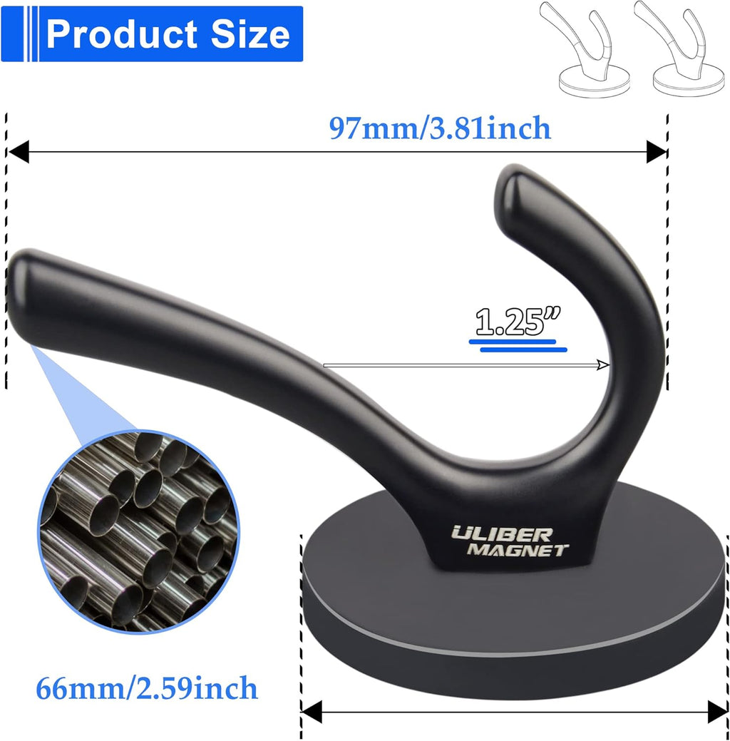 ULIBERMAGNET Heavy Duty Magnetic Double Hooks - Sturdy Coat & Towel Holders, 2 Pack (Black)