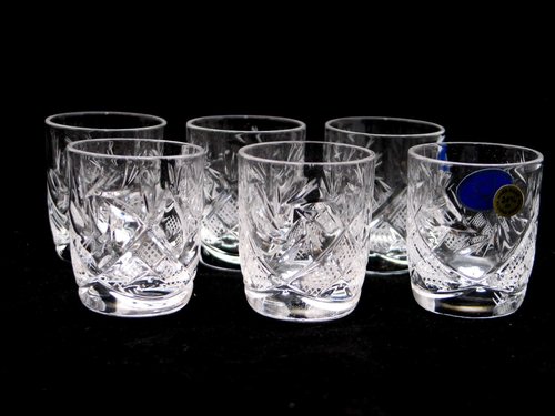 Neman SET of 6 Russian CUT Crystal Shot Sherry Glasses on a Long Stem 1.7oz (50 ml)