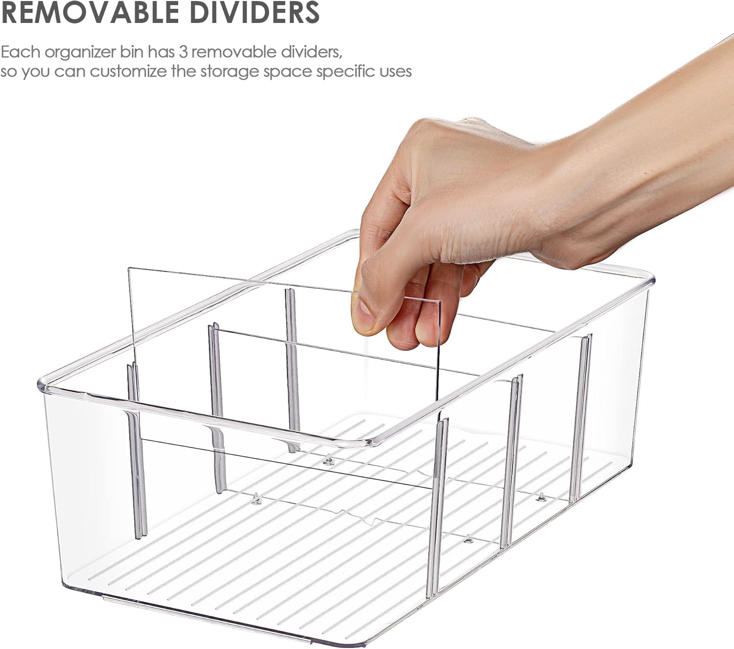 Vtopmart Food Storage Organizer Bins - 10 Pack Clear Plastic for Kitchen, Pantry & Fridge | 4 Compartment Design