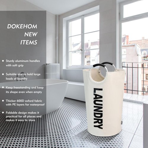 DOKEHOM X-Large Laundry Basket - Collapsible Freestanding Hamper | Foldable Beige Washing Bin 125L