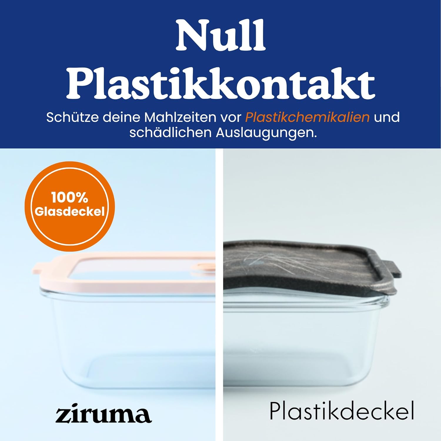 Ziruma Non-Toxic Glass Food Storage Containers - Airtight 2.6 Cup Meal Prep Set, Microwave & Freezer Safe, 4 Pack