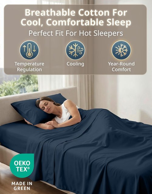 LANE LINEN Twin XL Sheet Set - 600 Thread Count Cotton Sateen - Hotel Quality Softness - Denim Color