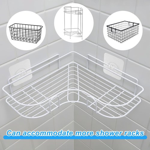 Lasuroa Shower Caddy Adhesive Replacement - 14pcs Waterproof No-Drill Sticker Hooks for Bathroom & Kitchen