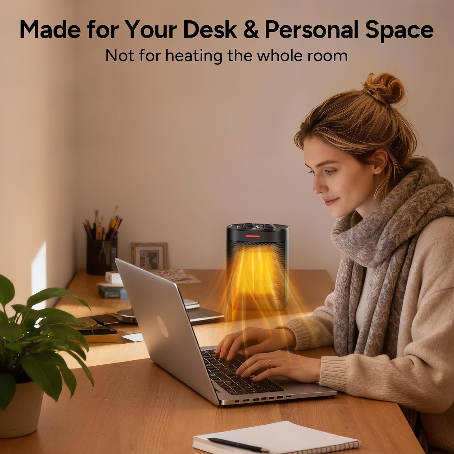 Pereysi Ceramic Personal Space Heater - Quiet 1000W/700W Electric Heater for Office & RV | Compact Design