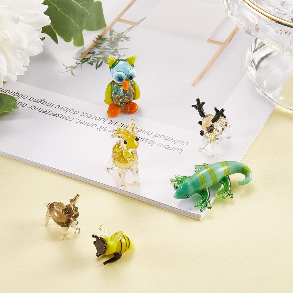 Skiennix 6Pcs Hand Blown Glass Figurines - Unique Christmas Reindeer, Birds, Giraffes & More | Perfect for Home Decor & Gifts