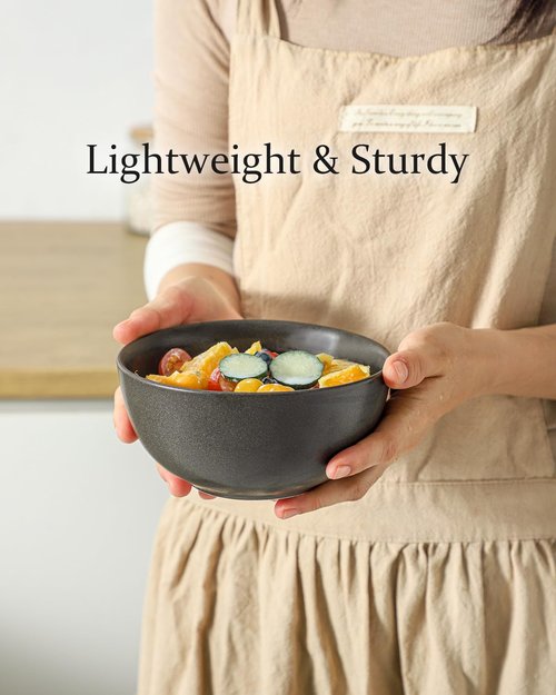 Tikooere Cereal Bowls, 24 oz Soup Bowls Set of 4, Ceramic Bowls Set for Salad, Fruit, Breakfast, Dessert, Stoneware Bowls for Kitchen, Dishwasher & Microwave Safe, Matte Black