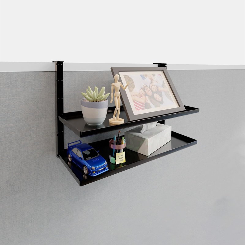 AKBFOX Office Cubicle Shelf - 14.2'' x 5.9'' Dual-Tier Storage Organizer Floating Corner Rack Hanging Shelf Height Adjustable Home Office Essentials for Planter Statue Decor Photo Frame