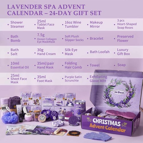 Advent Calendar 2026 - 24 Days of Lavender Spa Gifts for Women | Perfect for Mom, Wife, or Sister