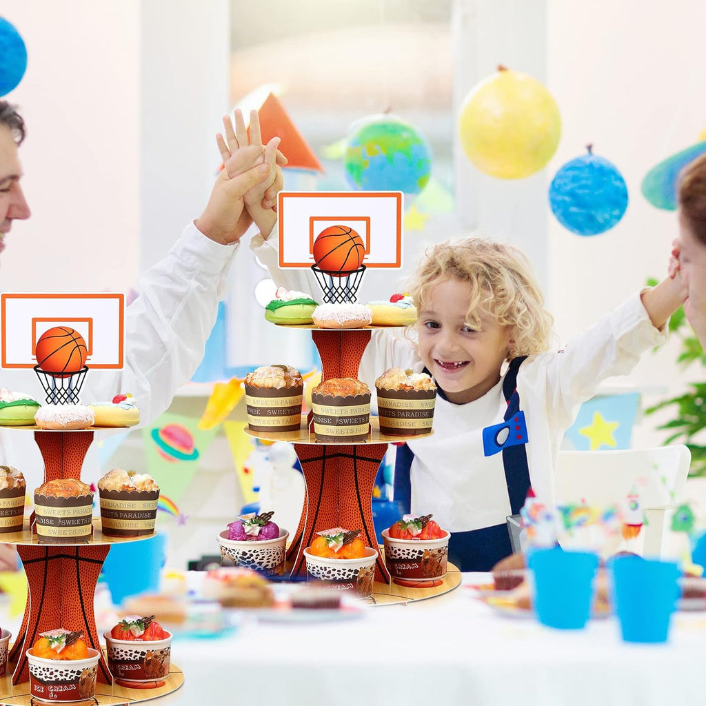 Nuenen Basketball Cupcake Stand - 3-Tier Sports Theme Party Decor for Birthday Celebrations