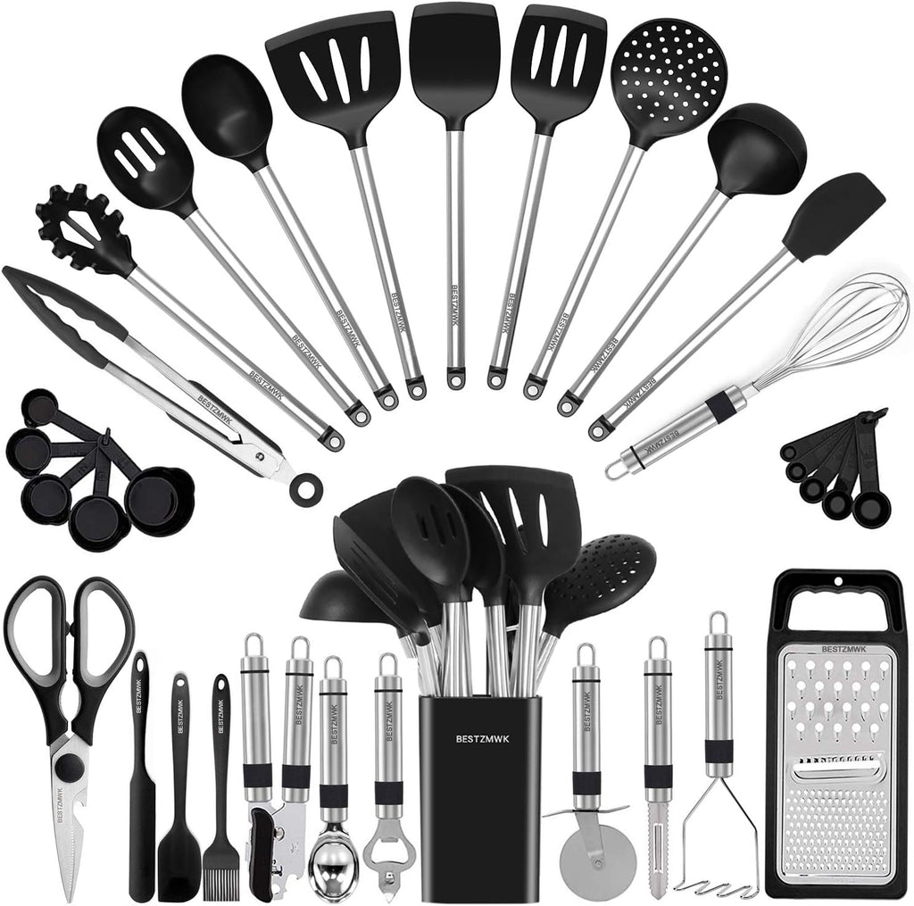 Skiennix Kitchen Utensil Set - 33 Silicone Cooking Gadgets & Spoons for Nonstick Cookware | Durable Spatula Set