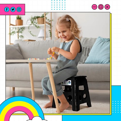 Delxo Folding Step Stool - 13 Inch Non-Slip Design, Supports Up to 300 LBS | Lightweight & Collapsible (Black)