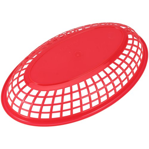 MUKCHAP 60 Pack Red Plastic Fast Food Serving Baskets, 9 x 5.6 x 1.5 Inch Oval Restaurant Serving Baskets for Bread, Fried Chicken, Burgers, Sandwiches, Fries