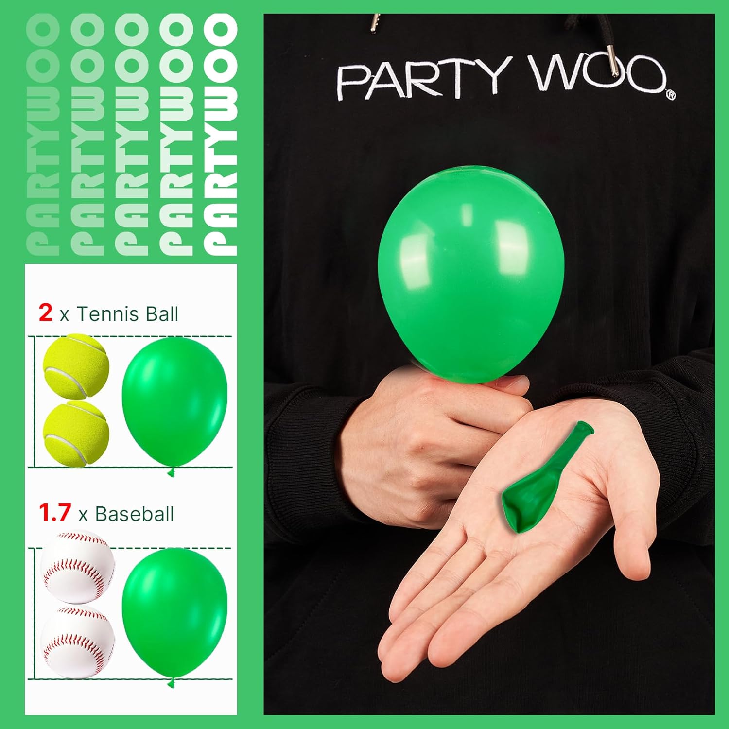 PartyWoo Green Balloons - 100pcs 5-Inch Latex Helium Balloons for Birthday & Baby Shower Decor