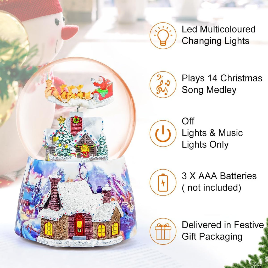 Regine Switzerland Christmas Music Box - Musical Snow Globe with Rotating Santa | Plays 14 Festive Songs