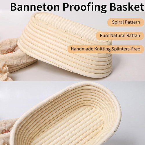 Banneton 10-Inch Oval Bread Proofing Basket - 2 Pack for Sourdough Baking & Fermentation Tools