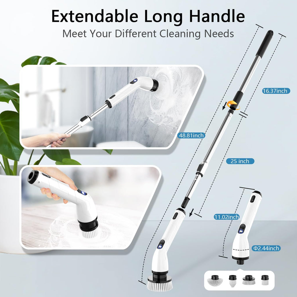 TUYU Electric Spin Scrubber - Cordless IPX7 Waterproof Bathroom Cleaner with Adjustable Handle | Power LCD Display