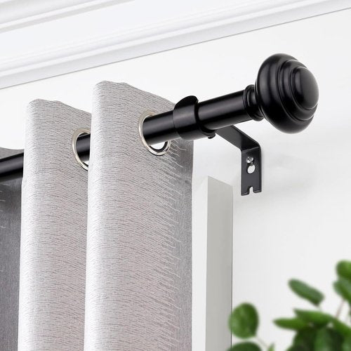 KAMANINA Black Curtain Rods - Heavy Duty Adjustable Drapery Rods Set | 72 to 144 Inches with Modern Finials
