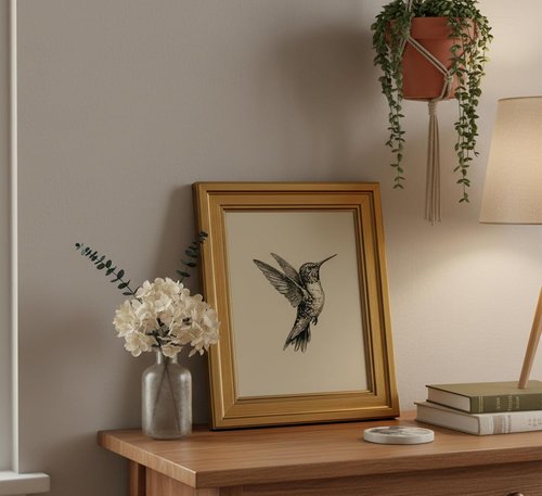MDHFJEAW Vintage Gold Framed Hummingbird Wall Art | Retro Black and White Canvas Print, 9x11 In