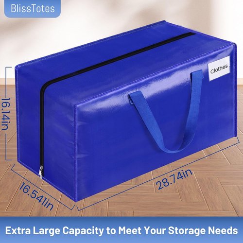 BlissTotes Heavy-Duty Moving Bags - Extra Large Collapsible Storage Totes | 125L, 4-Pack with Tag Pockets