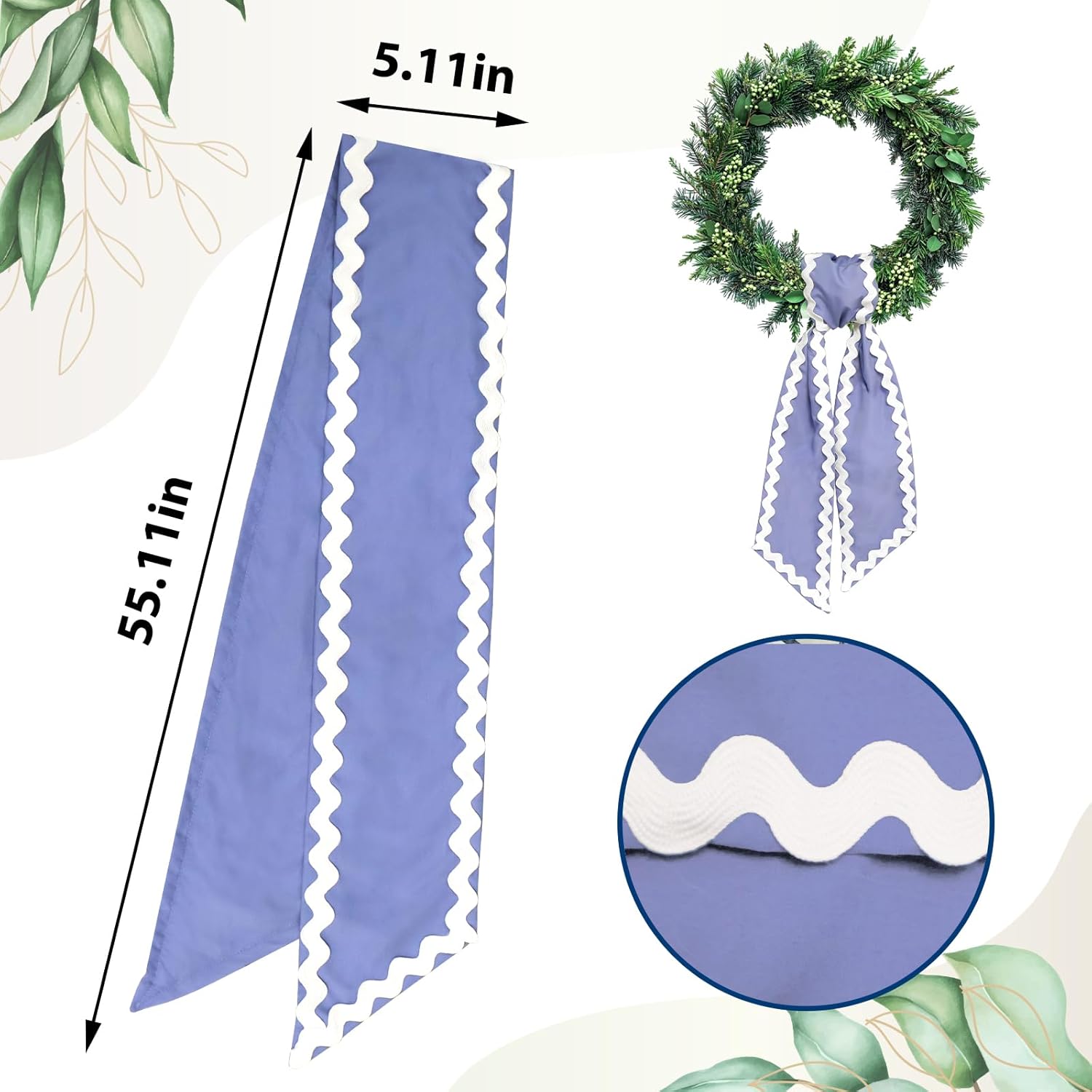 Skiennix Wreath Sash - Light Blue Cotton Satin Ribbon for Indoor/Outdoor Decor | 5.11 x 55.1 in