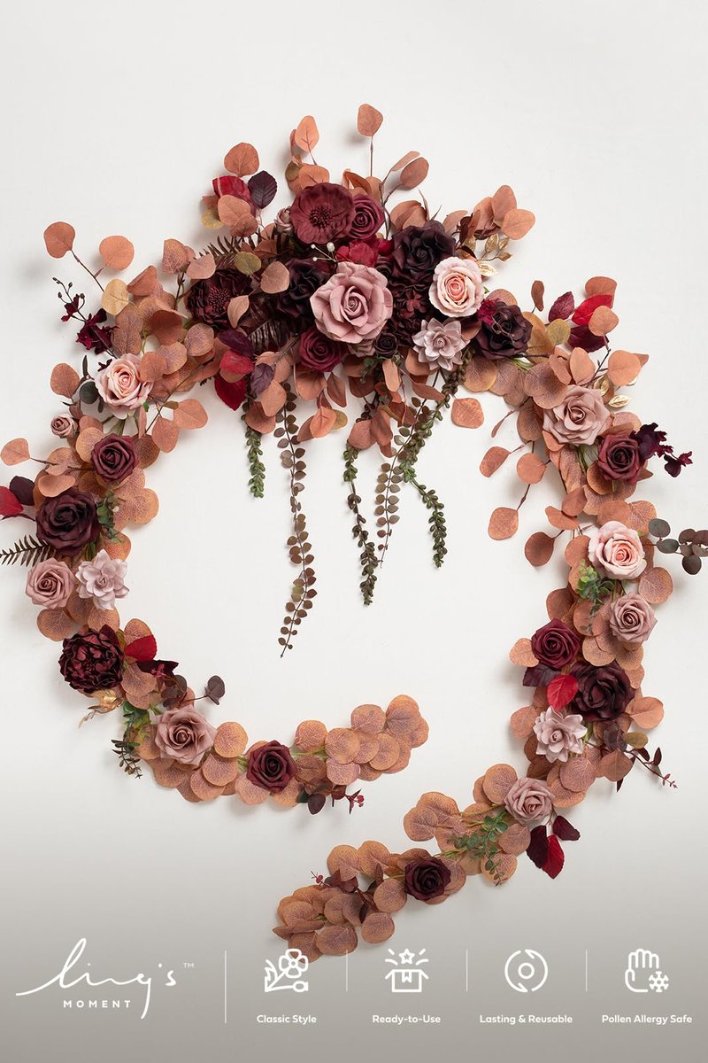 Ling's moment 9FT Eucalyptus and Willow Leaf Garland with White Flower, Handcrafted Wedding Sweetheart Table Centerpieces Head Table Decor Arch Backdrop Decorations for Wedding | Burgundy & Dusty rose