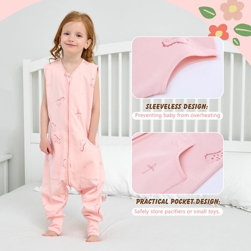 LAT Baby Sleep Sack,Summer Toddler Cotton Sleep Sacks with Legs,Dinosaur for Boys Girls,Baby Wearable Blanket with Zipper(XL(4-6T),Pink)