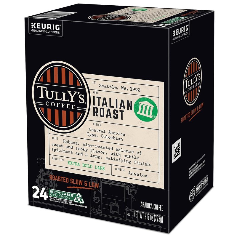 Tully's Coffee Italian Dark Roast Keurig Single-Serve K-Cup Pods, Dark Roast Coffee, 24 Count