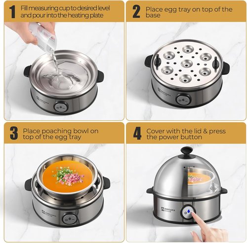Annie & Mia Electric Egg Cooker - Stainless Steel 7 Egg Capacity | Multi-Function, Auto Shut-Off, BPA-Free