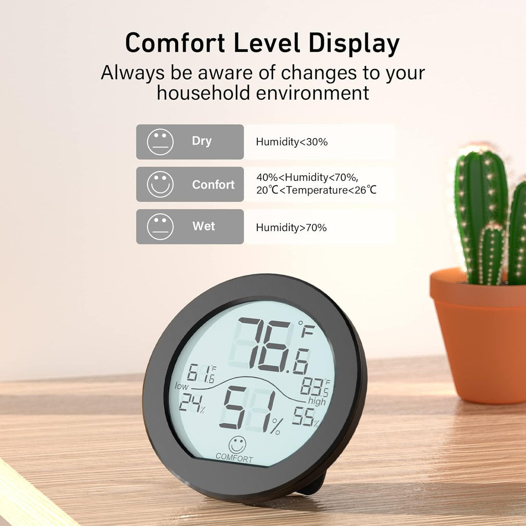 SECRUI Hygrometer Thermometer - Accurate Indoor Humidity & Temperature Meter | Black, 2 Pack