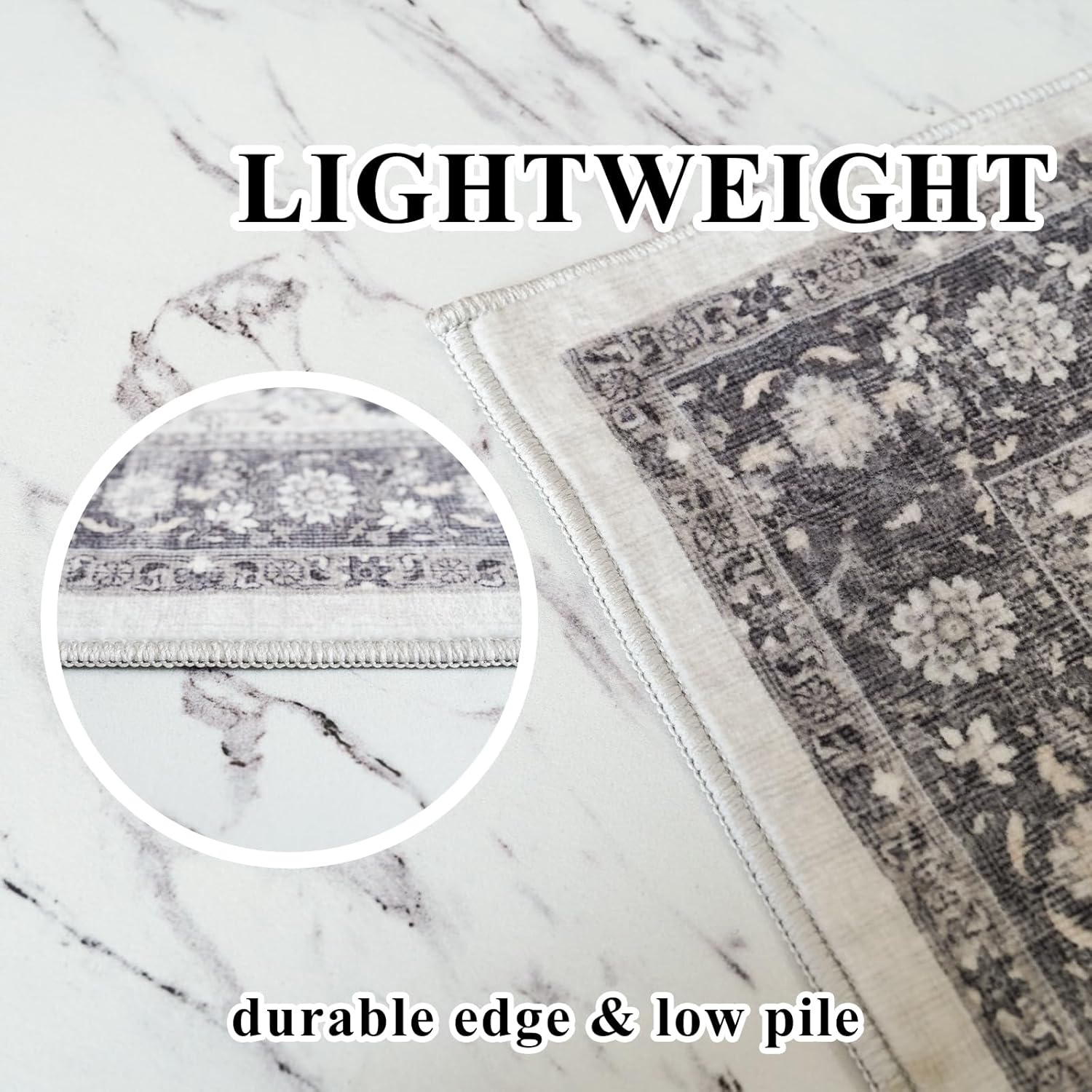Regine Switzerland Washable 2x3 Entryway Rug - Vintage Soft Thin Non-Slip Mat | Water-Resistant Grey Carpet