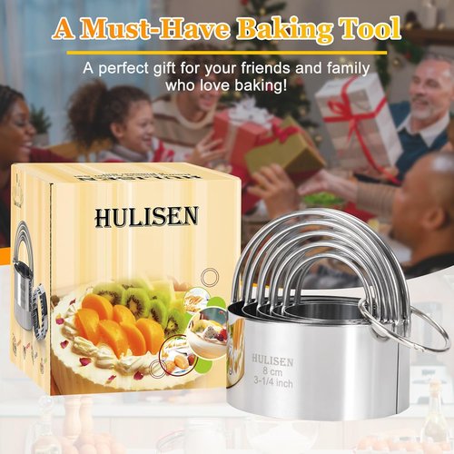 HULISEN Biscuit Cutter Set - 5 Professional Round Cookie Cutters with Handle | Ideal Baking Tools