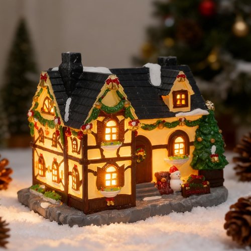 Hand-Painted Christmas House by [Brand Name] - Collectible Village Decor with Snowman | Festive Holiday Display