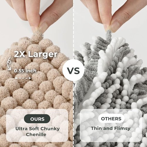 FRESHMINT Thick Chunky Chenille Bathroom Rug - Soft Non-Slip Bath Mat | 17"x24", Beige, Washable