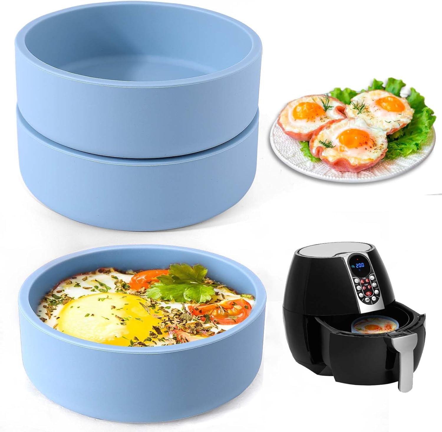 XANGNIER Silicone Egg Mold - 3 Pcs Reusable Nonstick Egg Bites Pan | BPA Free, Dishwasher Safe, Blue