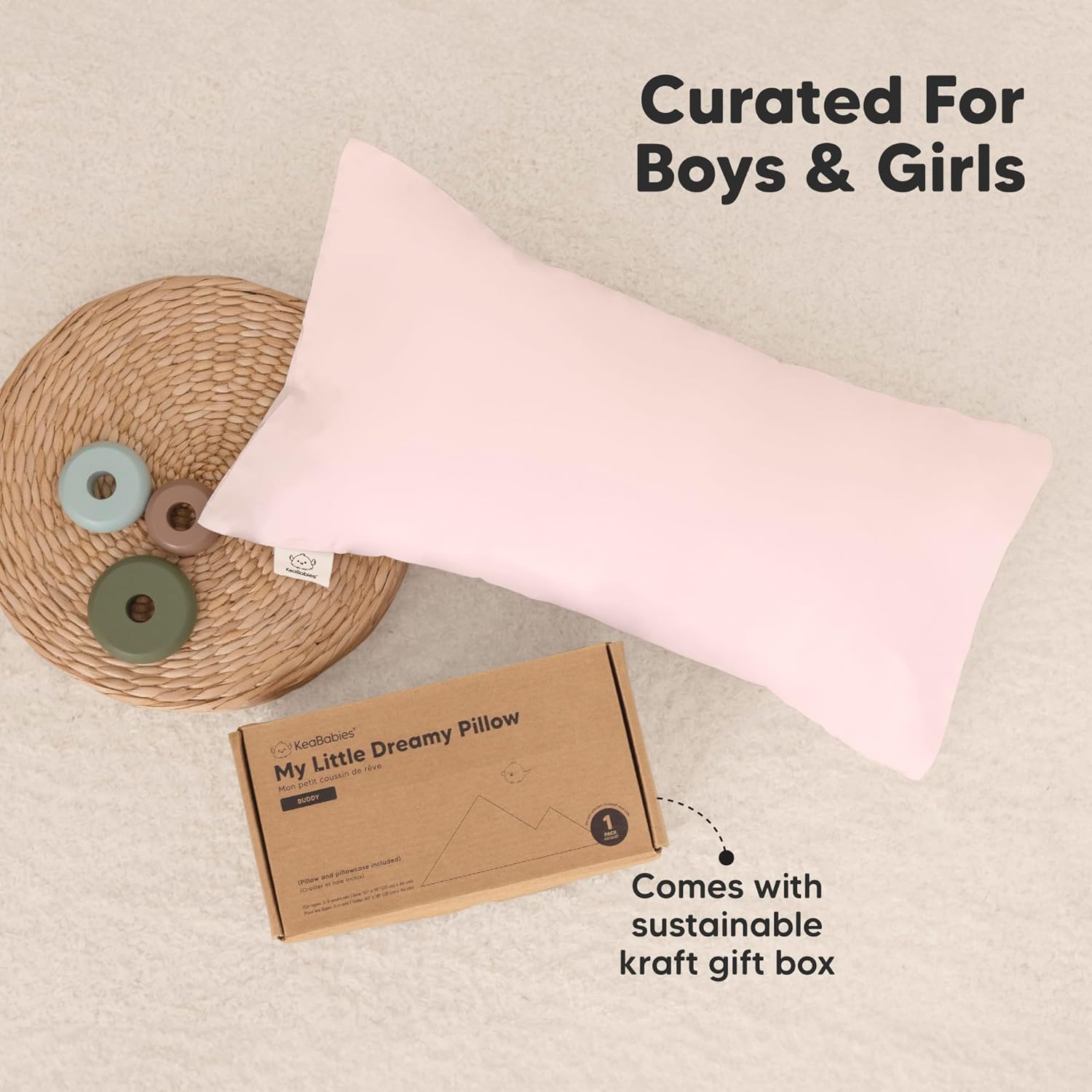 My Little Dreamy Toddler Pillow - Organic Cotton Travel Pillow with Soft Pillowcase | 10x18, Machine Washable, Ideal for Ages 2-5 (Flutter)