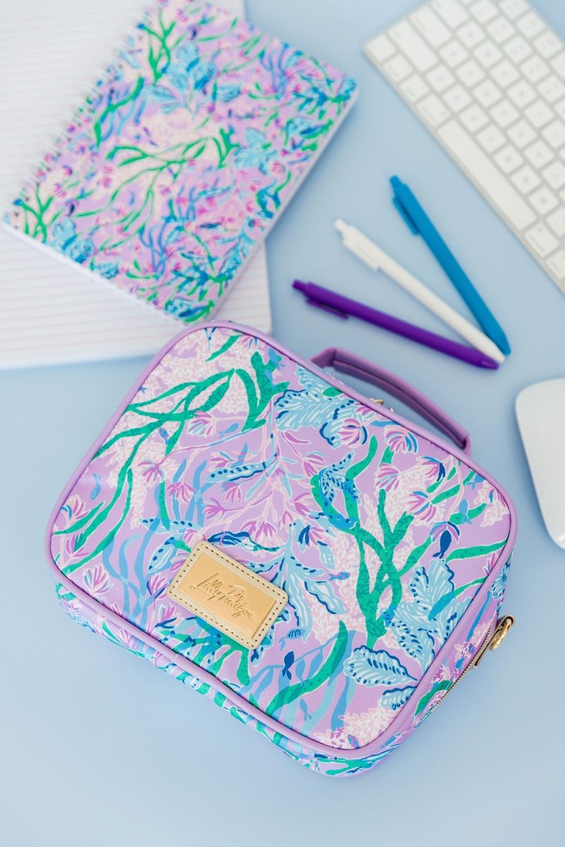 Lilly Pulitzer Insulated Lunch Box for Women, Cute Lunch Cooler Bag with Adjustable/Removable Shoulder Strap, Secret Escape