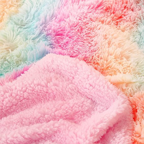 DANGTOP Fuzzy Faux Fur Throw Blanket, Tie Dye Fluffy Blanket, Super Soft Rainbow Blanket for Girls, Luxury Cozy Warm Plush Thick Sherpa Throws for Bed Couch Living Room (Rainbow, 50X60 inches)