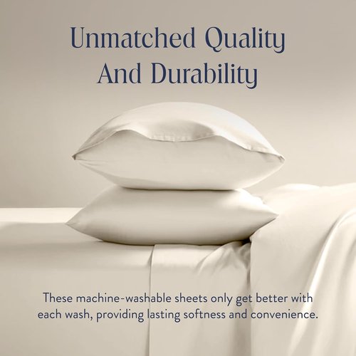 Brooklinen Luxury Sateen King Size Sheet Set - 100% Cotton, Soft & Durable Bedding in Cream | Oeko-TEX Certified, 4 Pieces