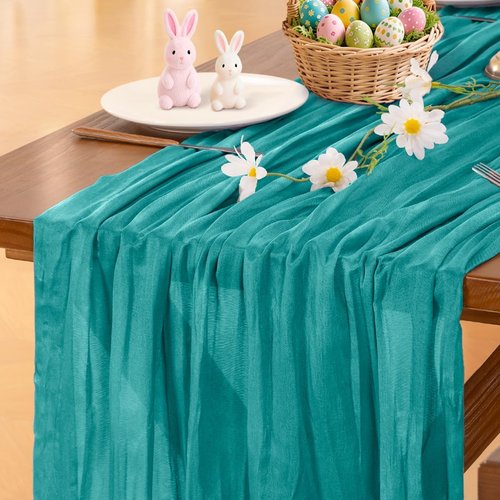 **Socomi Teal Blue Cheesecloth Table Runner - 120 Inch Boho Rustic Decor for Weddings & Events**