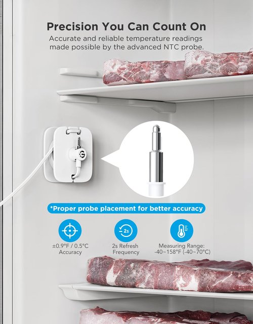 GoveeLife WiFi Refrigerator Thermometer with Alarm, Wireless Digital Freezer Temperature Gauge with App Control, 2 Years Free Data Export, for Home Kitchen Fridge Hot Tub(Only Support 2.4G Wi-Fi)