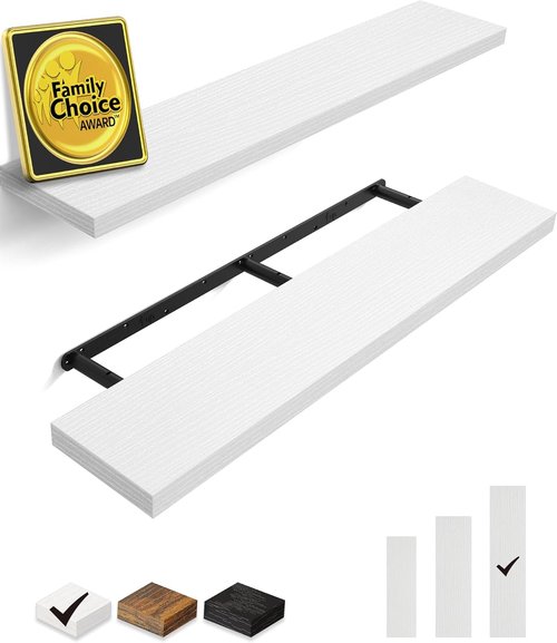 BAYKA Floating Shelves - 48-Inch Heavy Duty Rustic Wood Wall Mounted | Set of 2 for Home Decor & Storage (White)
