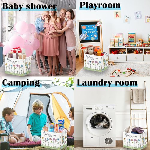 Runtoo Christian Bible Verse Floral Nursery Decor Baby Basket Religious Spiritual Inspirational Baby Shower Decorations Boys Gift Basket Toddler Toy Box Laundry Hamper Closet Storage Bins