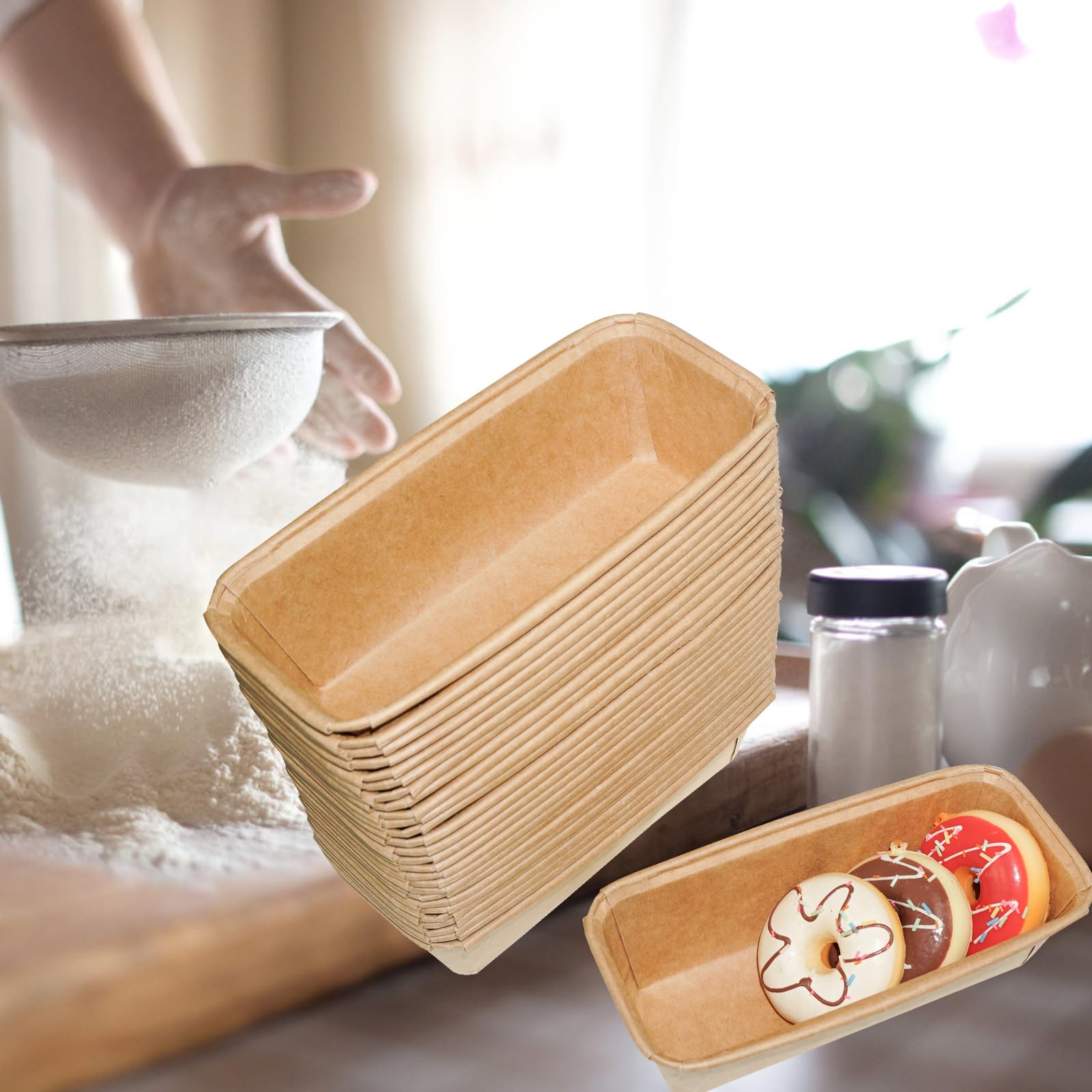 Lxmxgk 50PCS Paper Loaf Pan, Rectangle Loaf Pans, Disposable Baking Loft Mold, Kraft Bread Loaf Pan, Disposable Paper Baking Loft Pans, Microwave Oven Freezer Safe (Large)