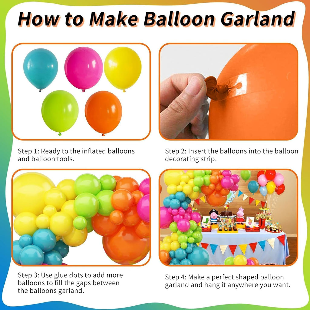 Skiennix 141 Pcs Rainbow Balloon Arch Kit - Neon Summer Colors for Hawaiian Luau & Birthday Parties