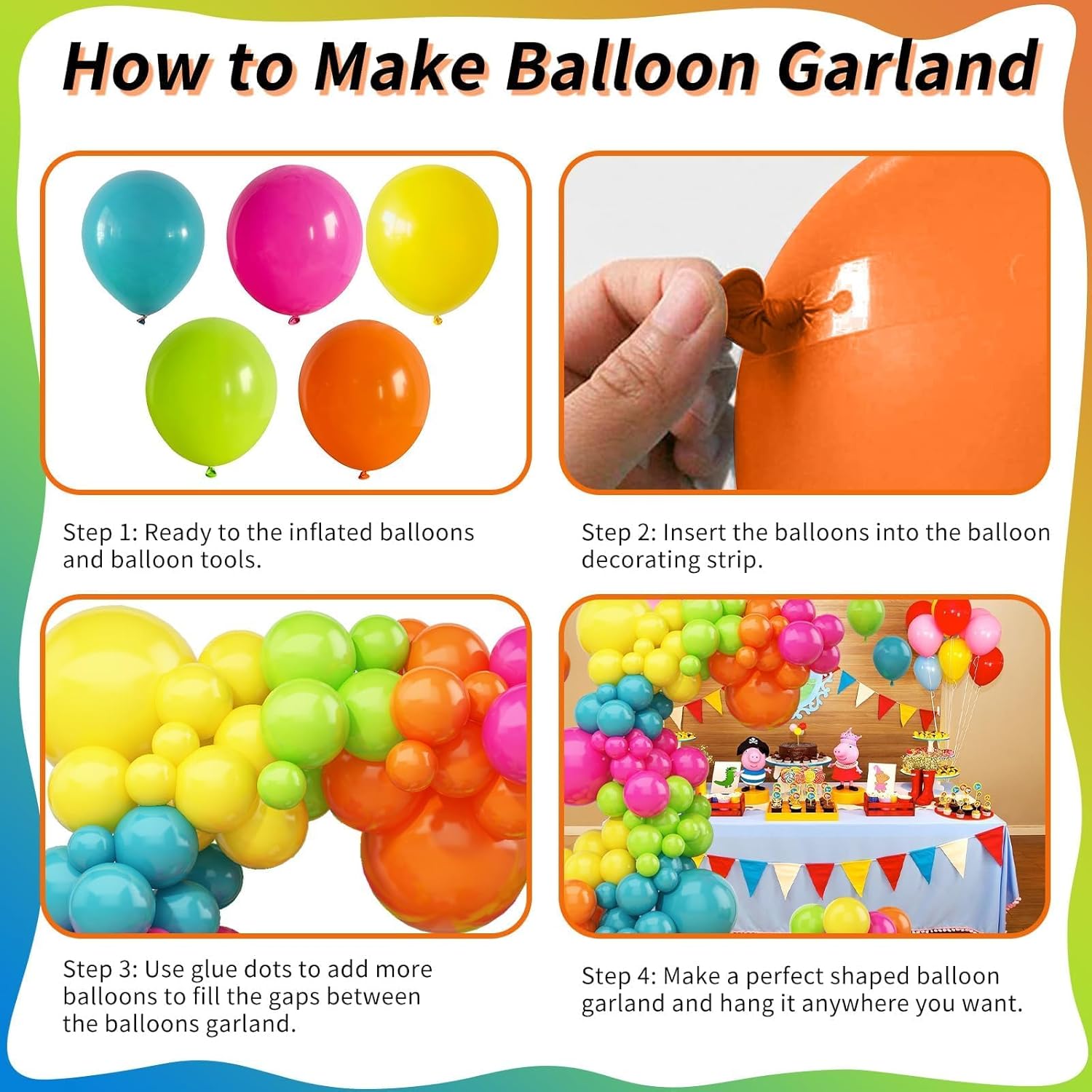Skiennix 141 Pcs Rainbow Balloon Arch Kit - Neon Summer Colors for Hawaiian Luau & Birthday Parties