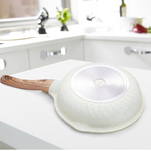 Vinchef Nonstick Deep Frying Pan, Saute Pan with Lid, 11"/5Qt, German 3C+ Ceramic Coating, Induction Compatible, White Color, Cookware for Kitchen