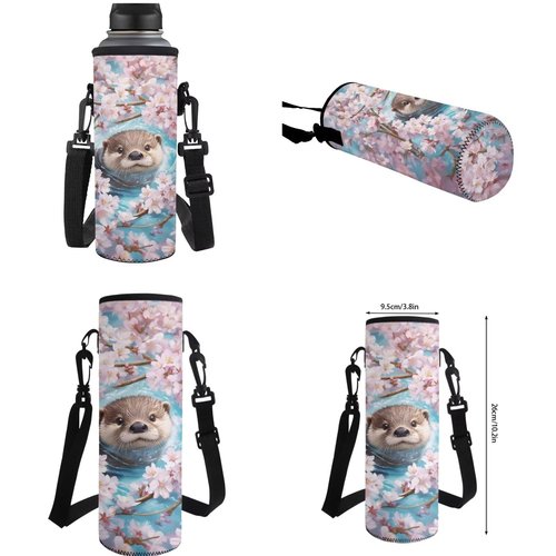 ELEDIZI Cherry Blossom Otter Backpack for Girls Kids Backpack with Lunch Box Water Bottle Carrier and Big Pencil Case 4Pcs Set 17" Bookbag with Compartments Lightweight School Bag for Elementary Girls