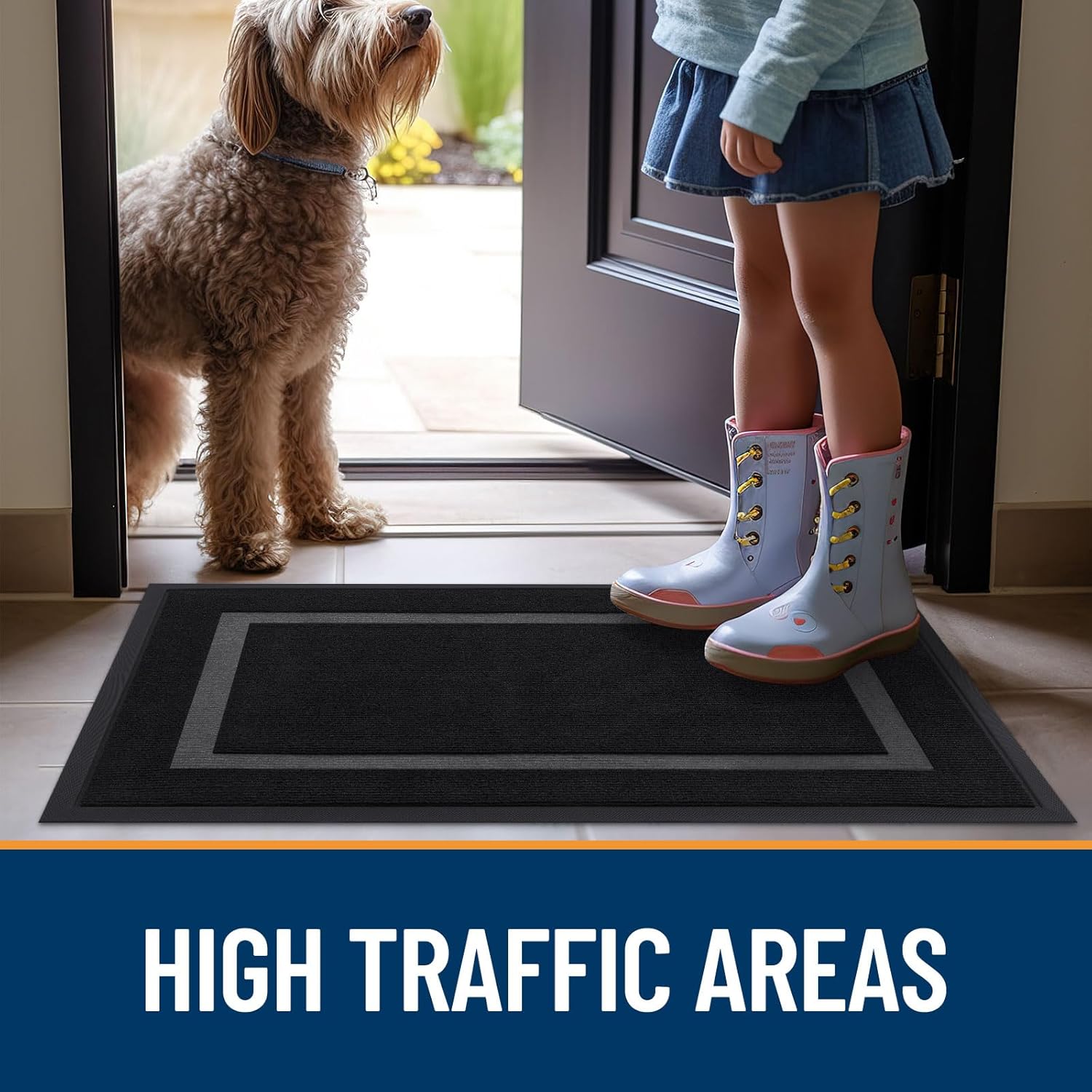 OLANLY Waterproof Front Door Mat - All-Season, Fade Resistant, Easy Clean | 59x20 Inches, Black
