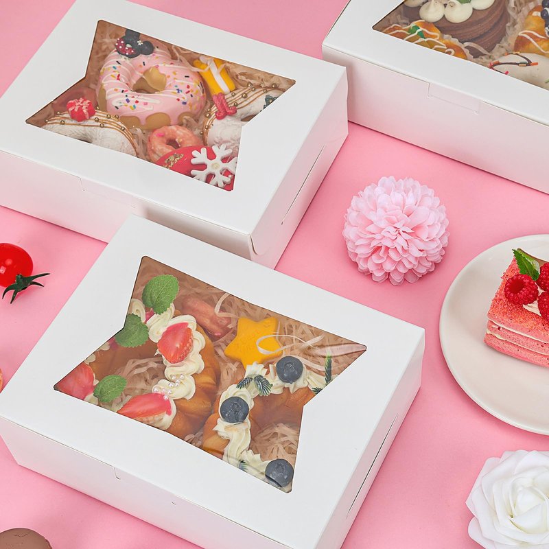 Moretoes 36pcs 8x6x2.5 Cookie Boxes with Window, Strawberry Bakery Boxes for Chocolate Covered Pastries, Desserts and Easter Treat